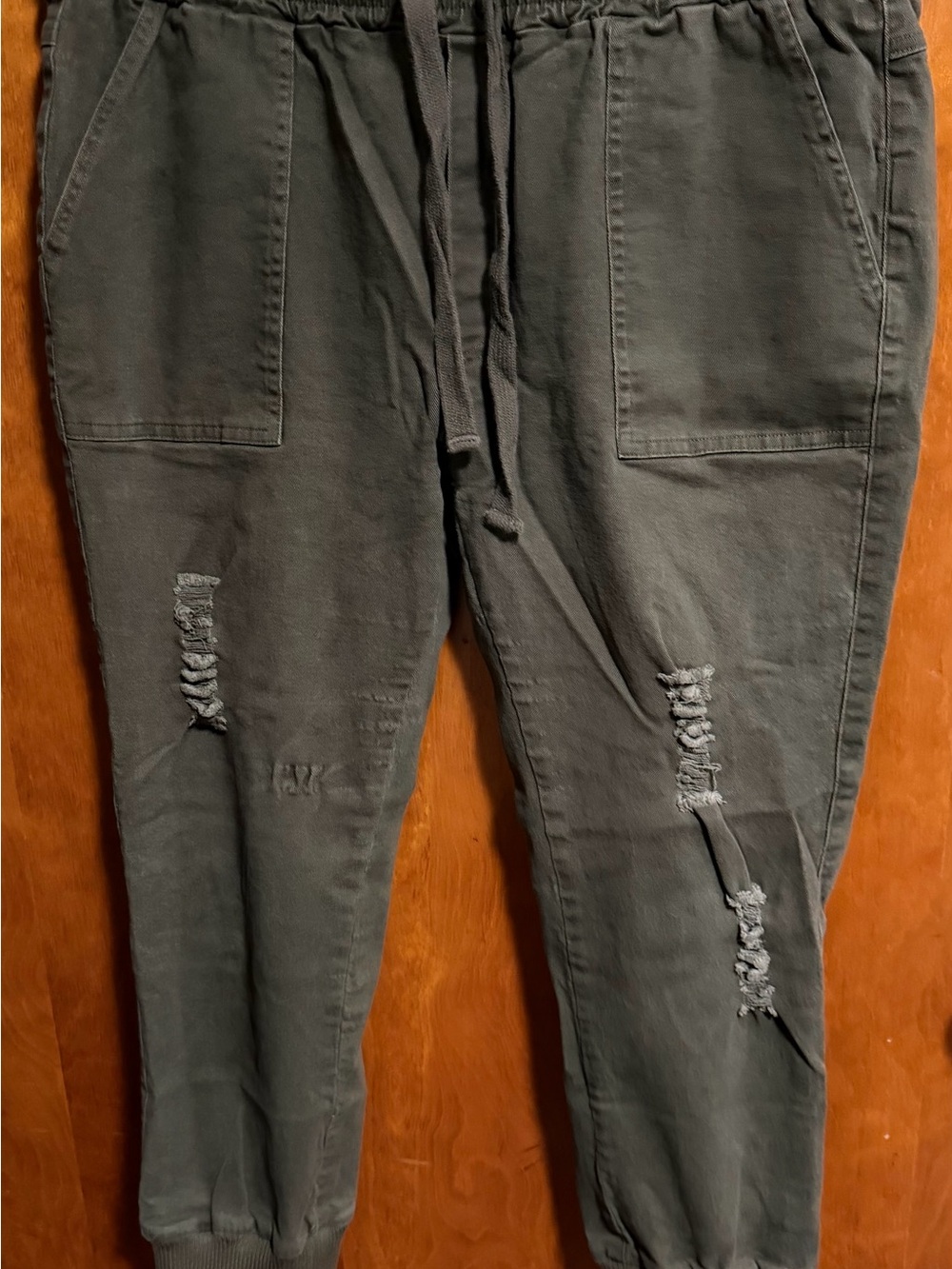 white birch army green Distressed Cropped Jogger Pants
